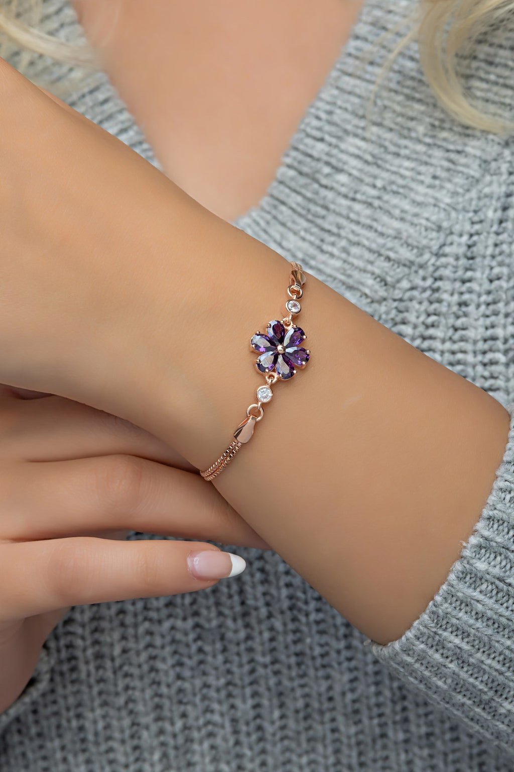 Amethyst Stone Leaf Flower Bracelet