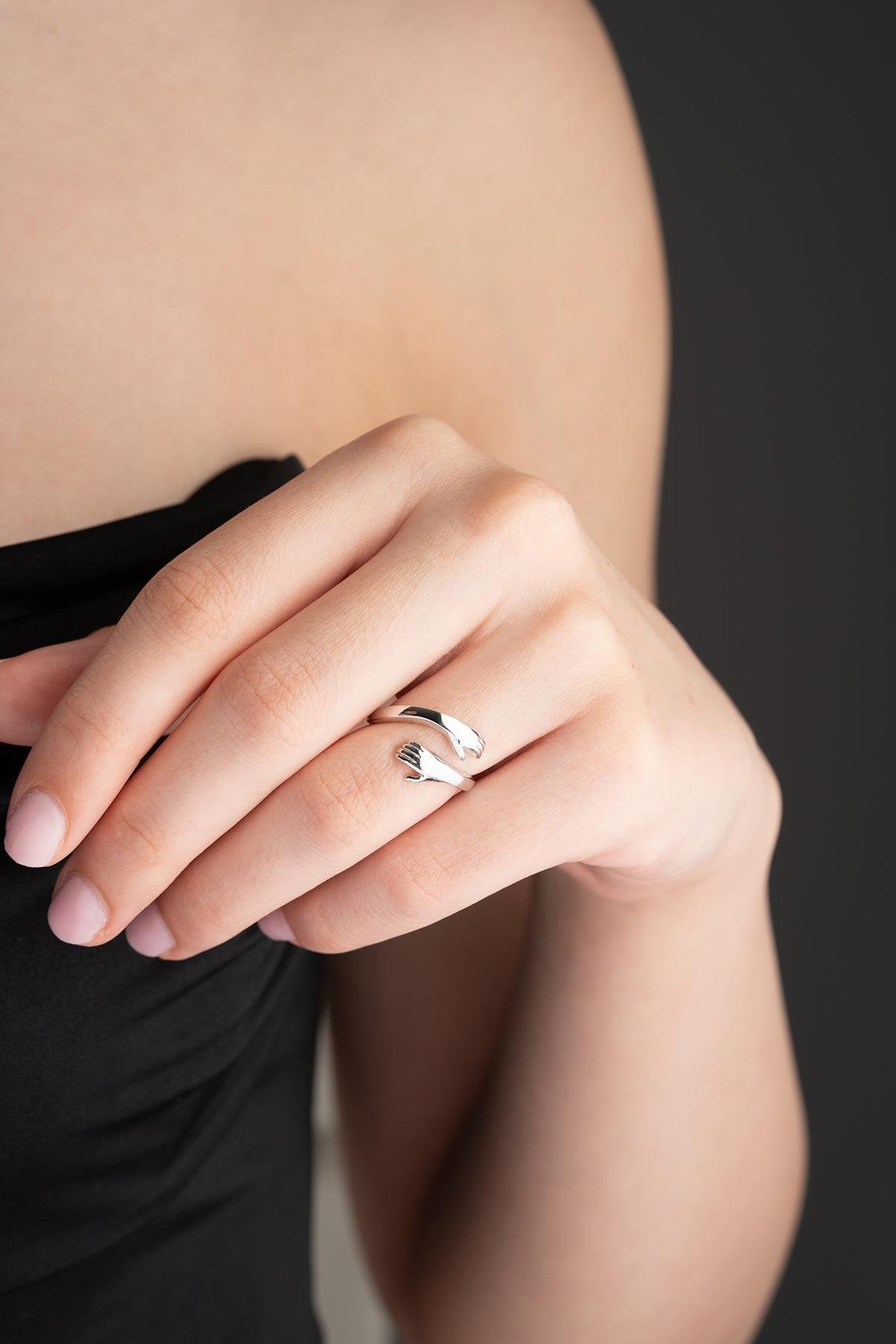 Rhodium Plated Hugging Hands