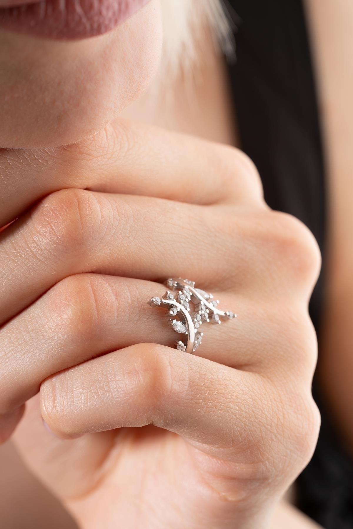 Seraphina Branch Rhodium plated Ring
