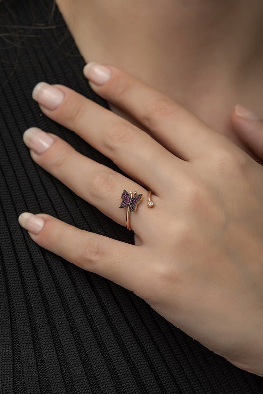 Pink Butterfly Adjustable Ring