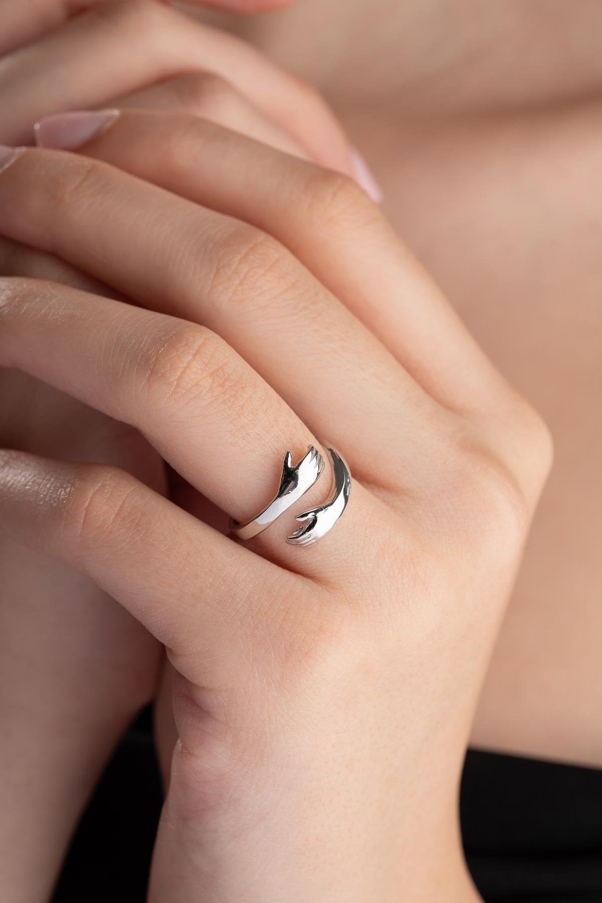 Rhodium Plated Hugging Hands
