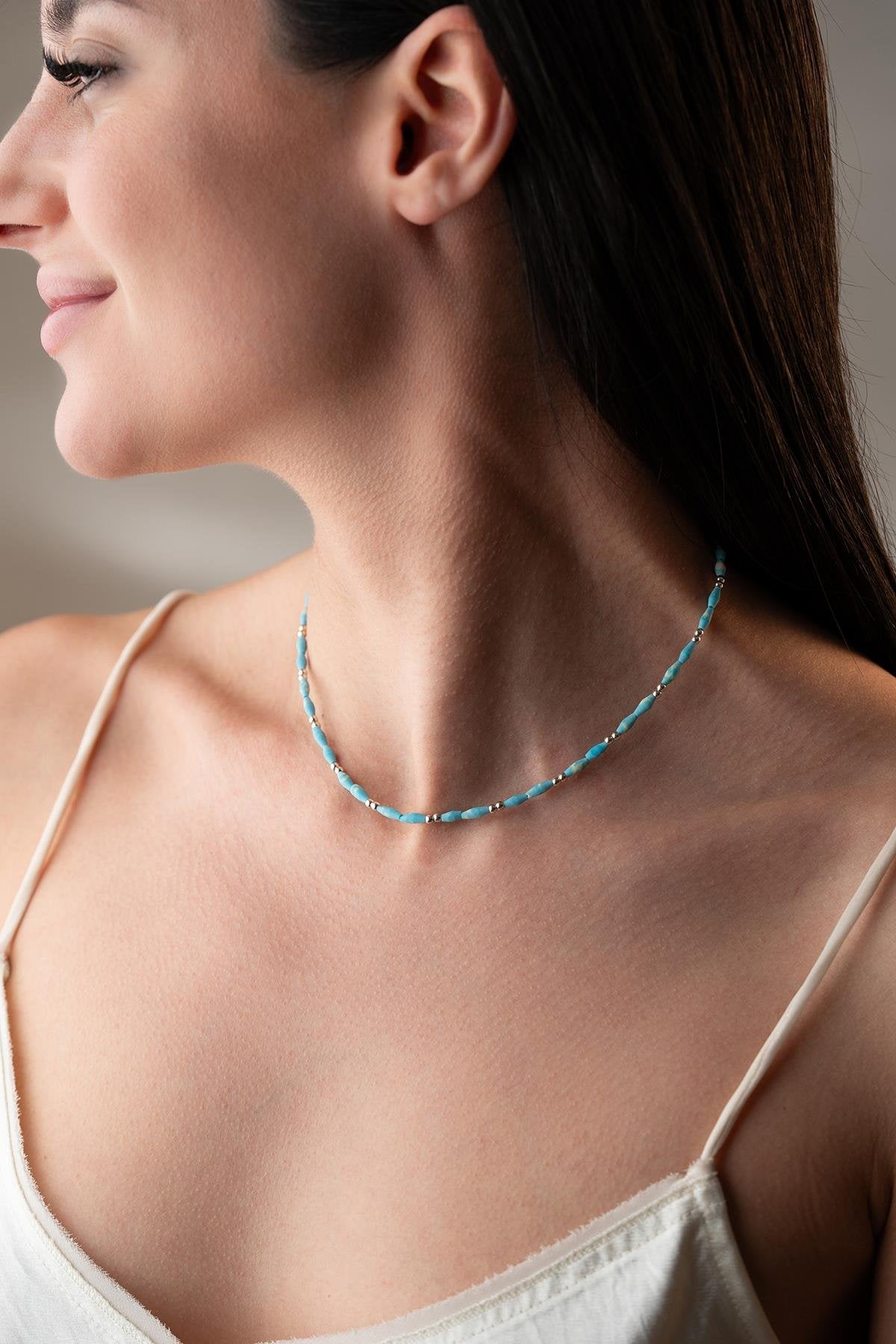 Natural Turquoise v stone Necklace