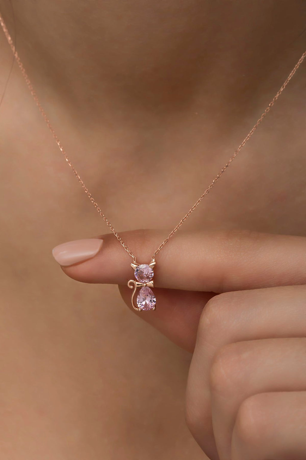 Pink Morganite stone cat necklace