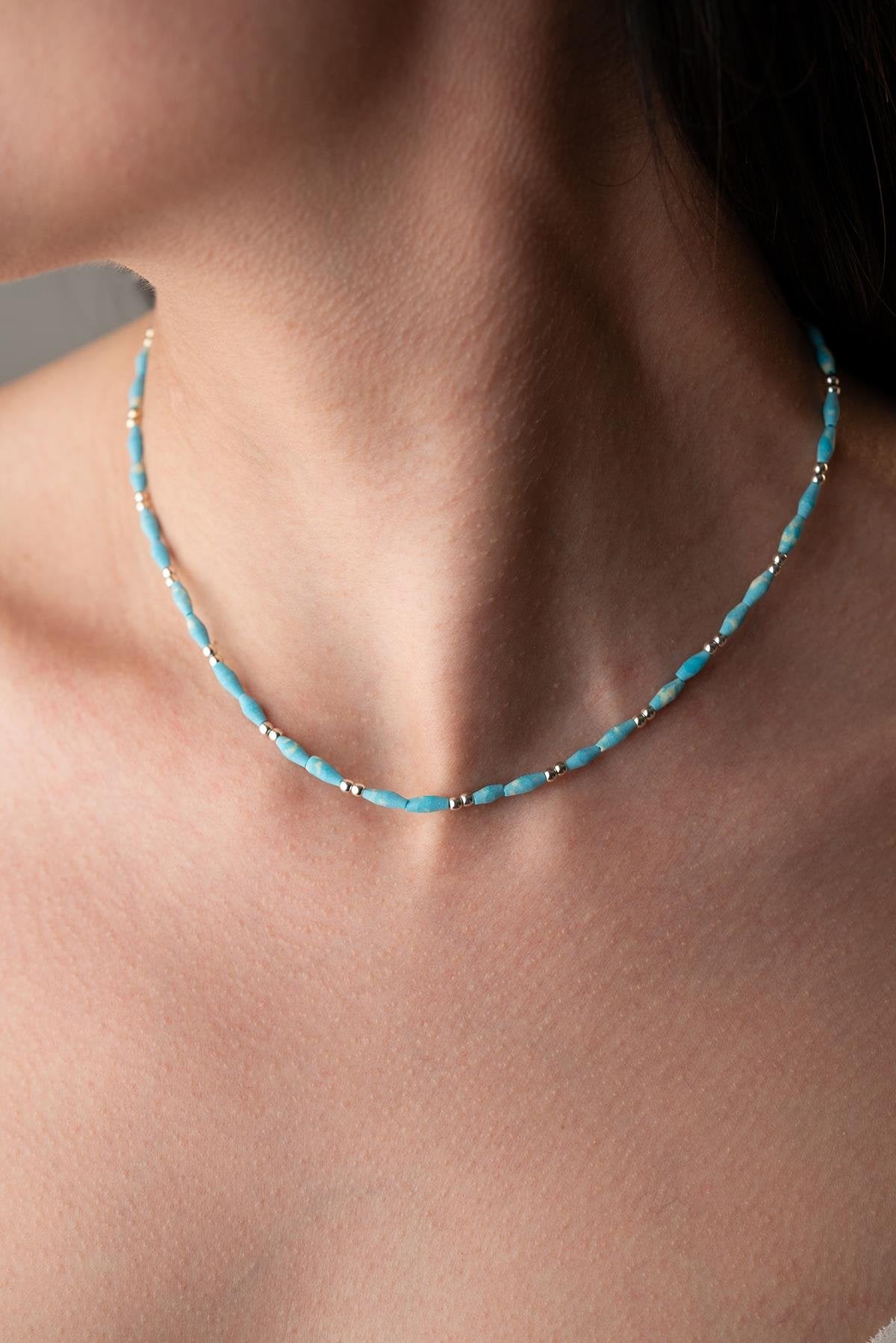 Natural Turquoise v stone Necklace