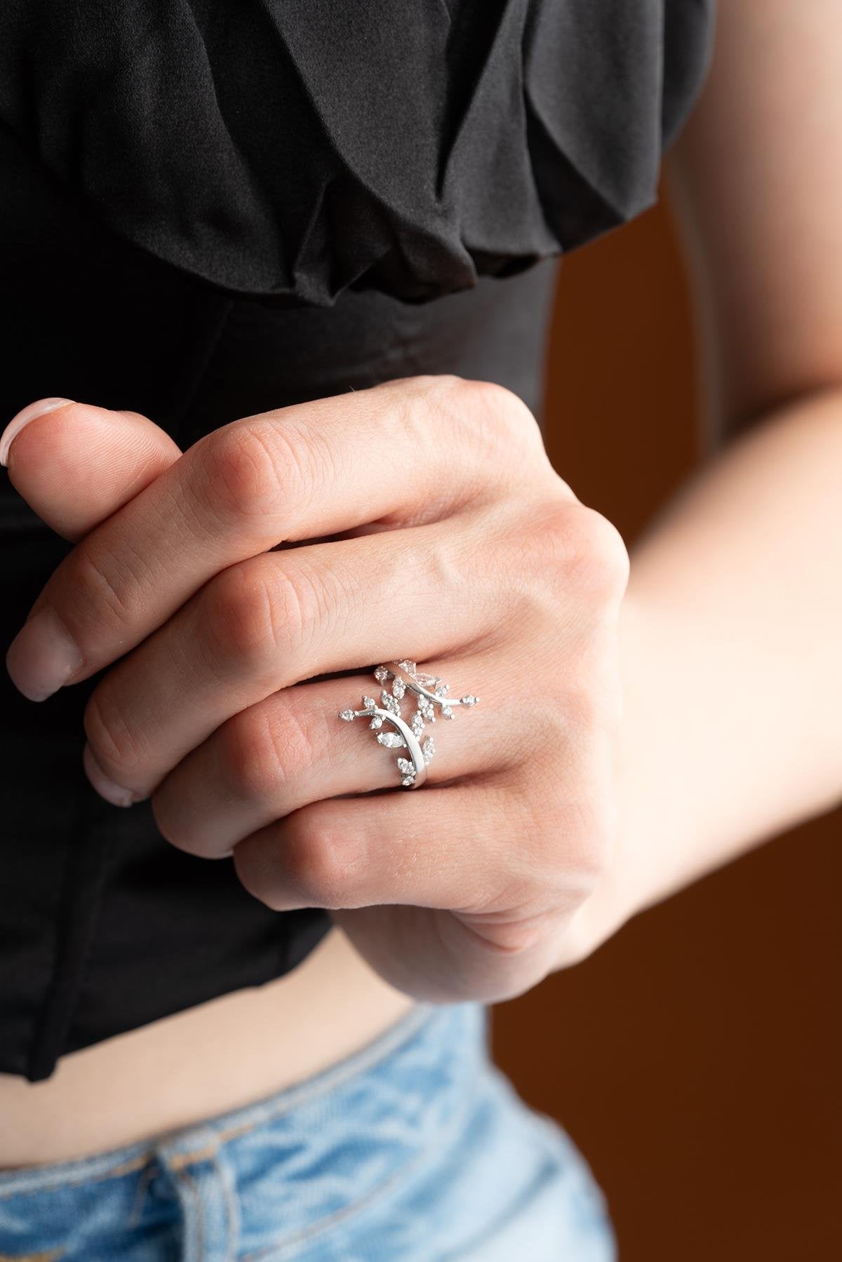 Seraphina Branch Rhodium plated Ring