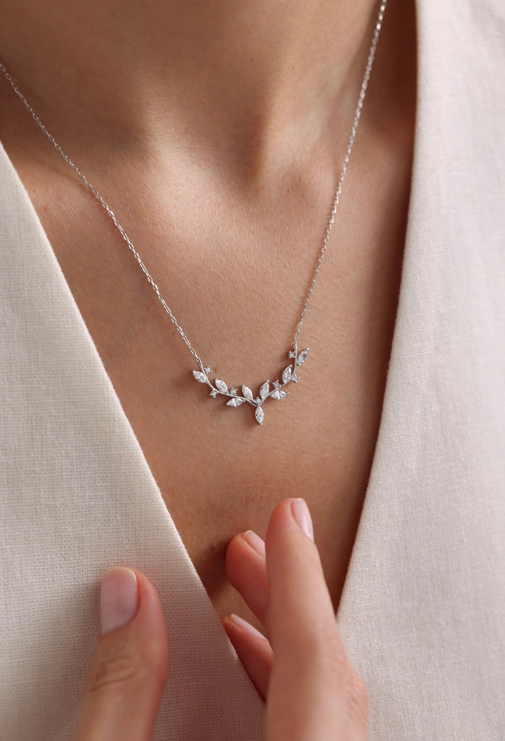 Seraphina Branch Rhodium plated Necklace