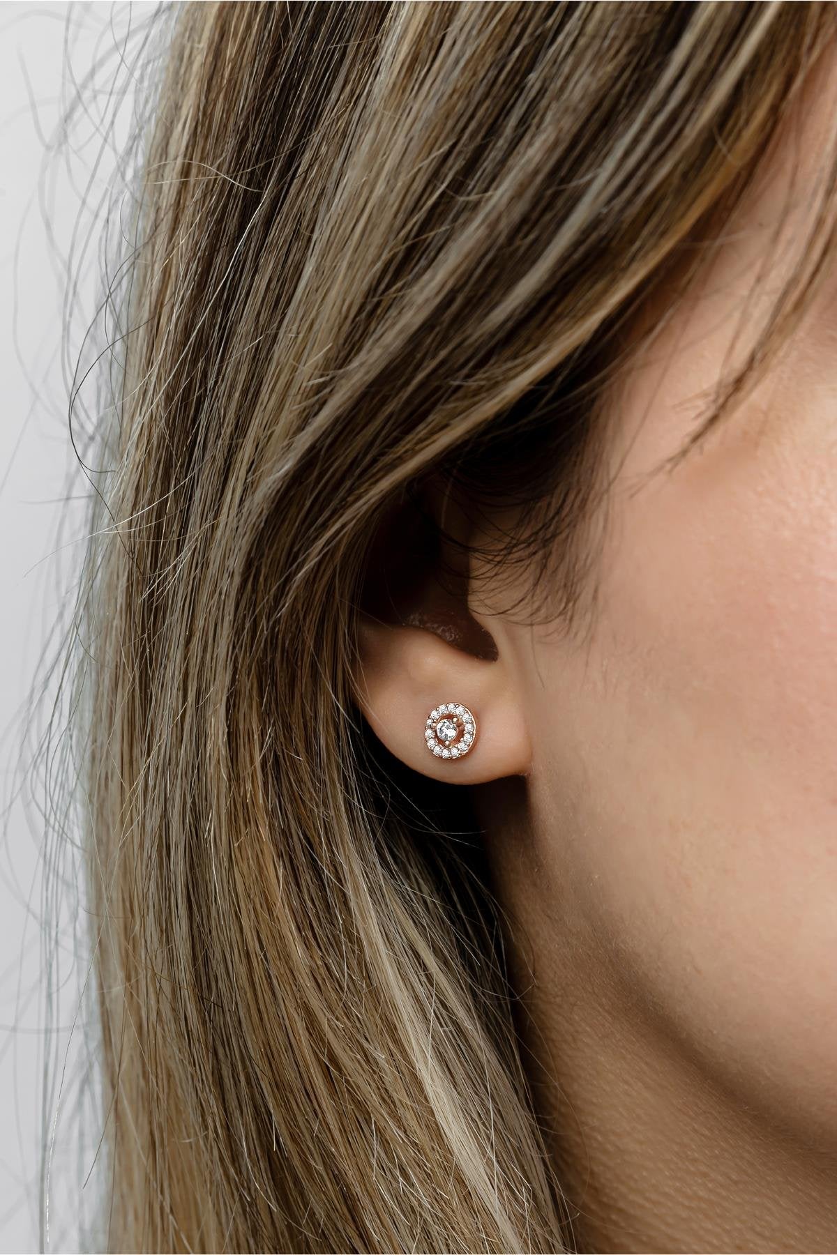 Rose Plated Minimal Solitaire Round Earring