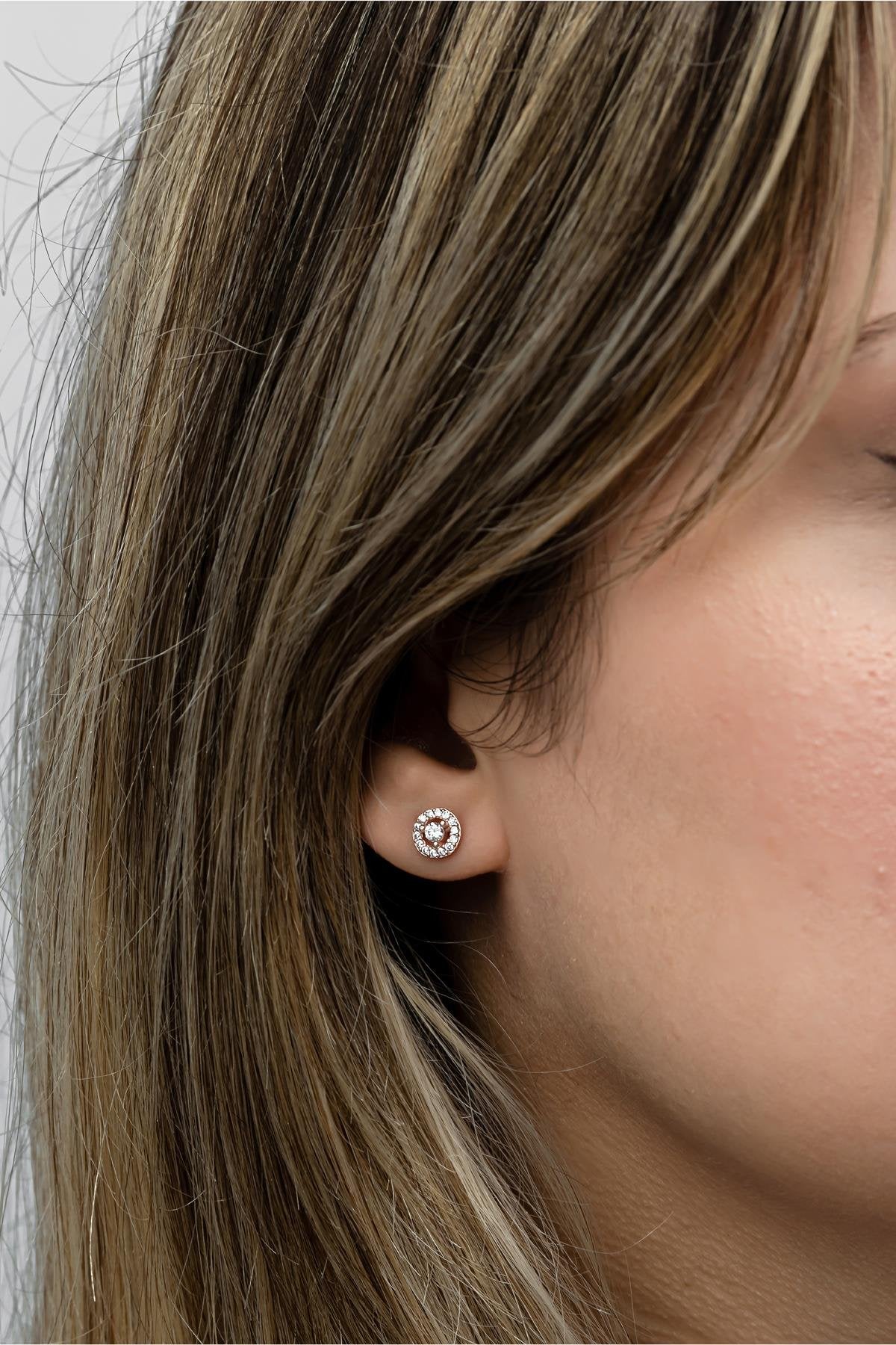 Rose Plated Minimal Solitaire Round Earring