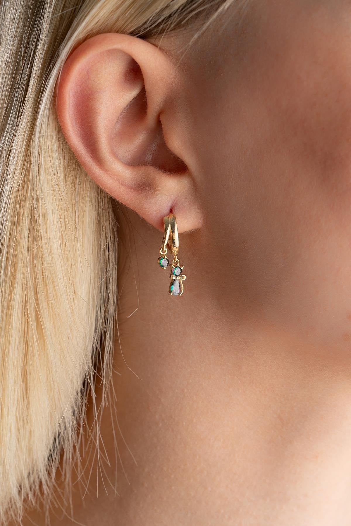 Gold plated Mystic Topaz Stone Cat Earring