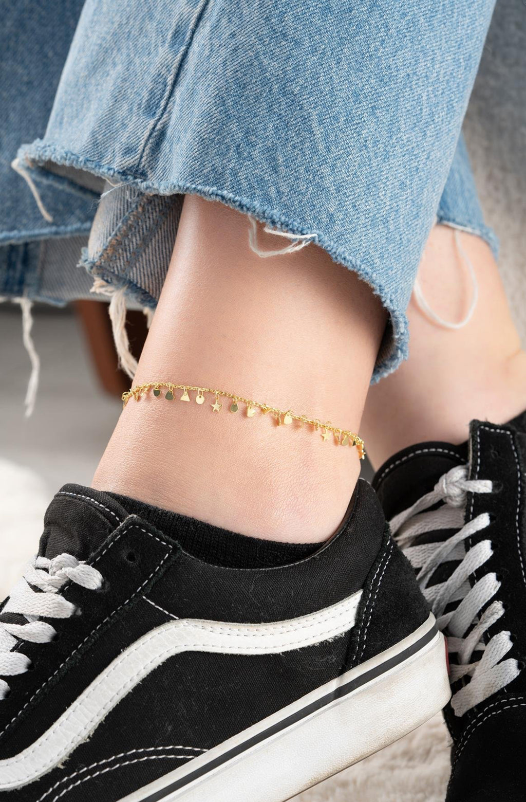 Gold Plated Heart Star Drop Triangle Figured Anklet