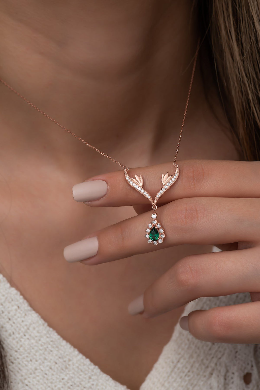 Emerald Halo Drop Necklace
