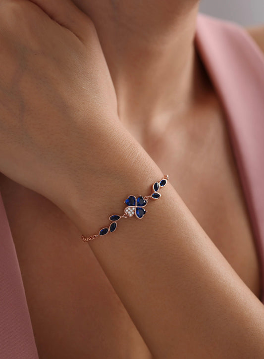 Blue Zircon Clover Bracelet