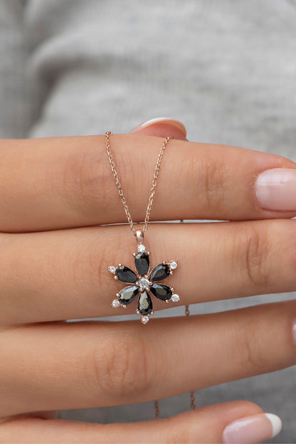 Black Floral Charm Necklace