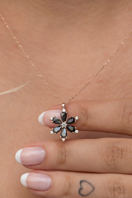 Black Floral Charm Necklace