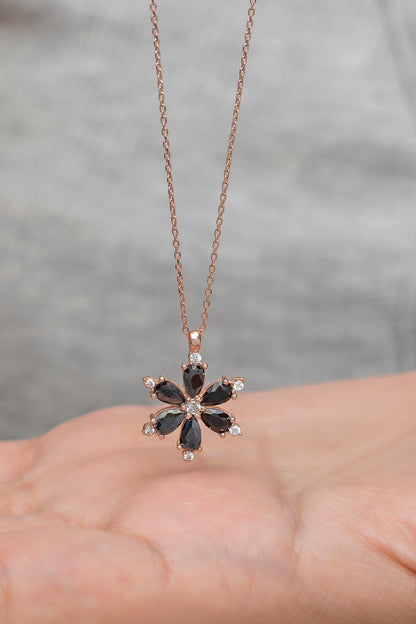 Black Floral Charm Necklace