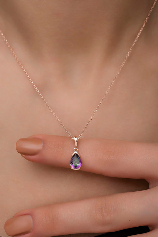 Mystic Topaz Stone Solitaire Necklace