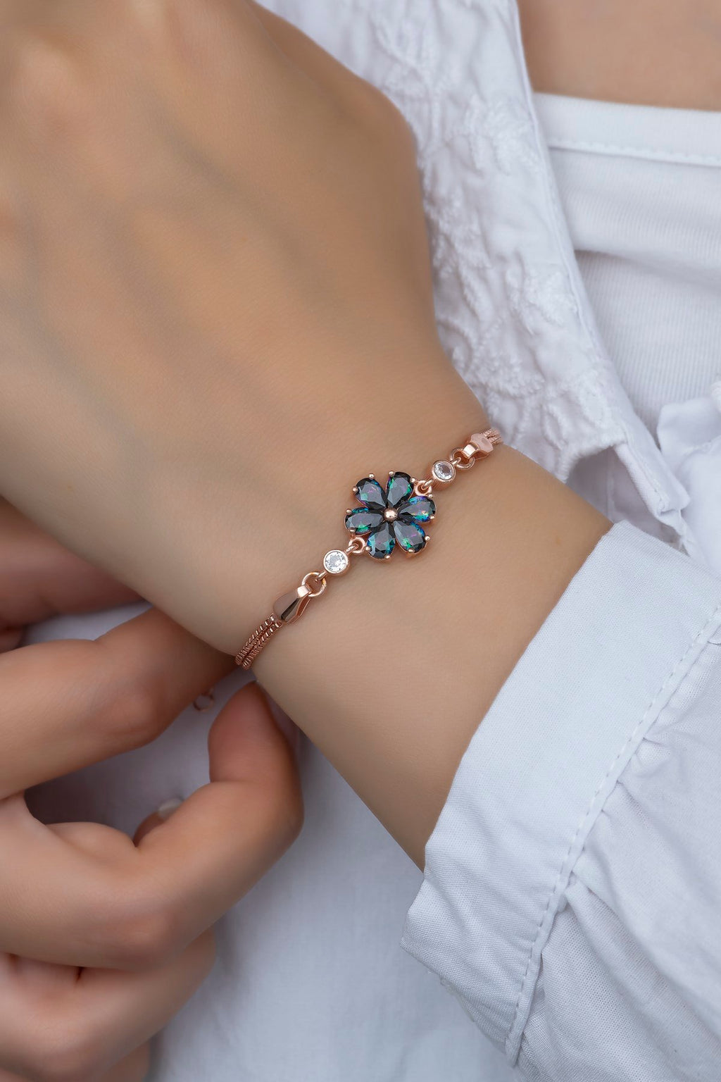 Mystic Topaz Stone Leaf Flower Bracelet